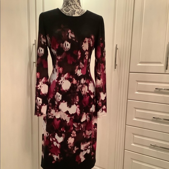 White House Black Market Dresses & Skirts - Black/Plum Multi Long Sleeved Dress, Size10